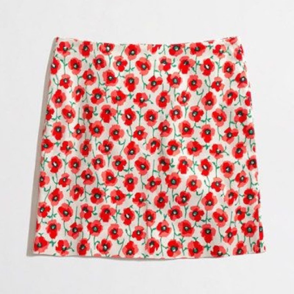 J Crew Stretch Poppy Red/White Floral Skirt
